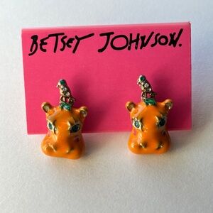 Betsey Johnson Orange Animal Earrings with Green Accents